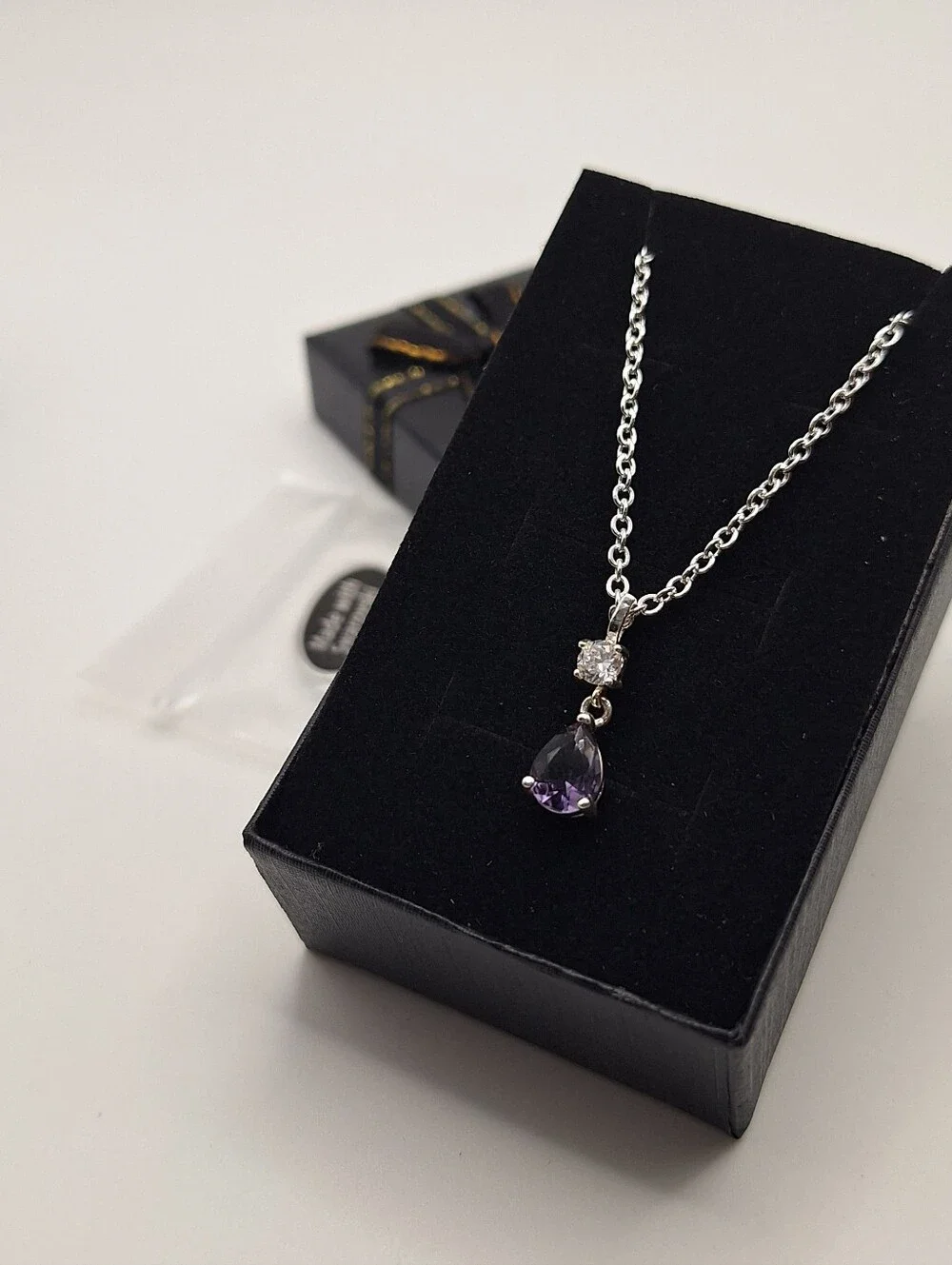 Swarovski NWT Purple Teardrop Crystal Silver Tone Pendant Necklace